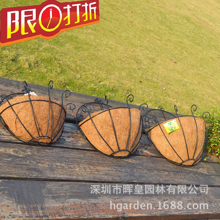半圓形椰棕鐵藝壁掛式家居種植花盆垂吊假花擺飾壁掛園藝花盆批發(fā)