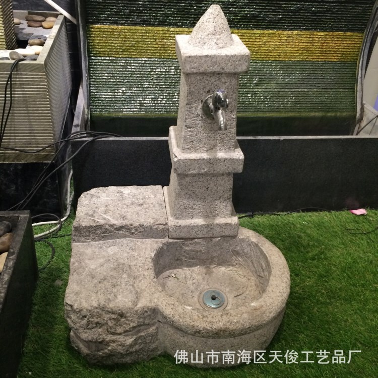 水龍頭噴泉復(fù)古田園景觀洗手盆 花崗巖水缽石雕洗手水井地拖盆