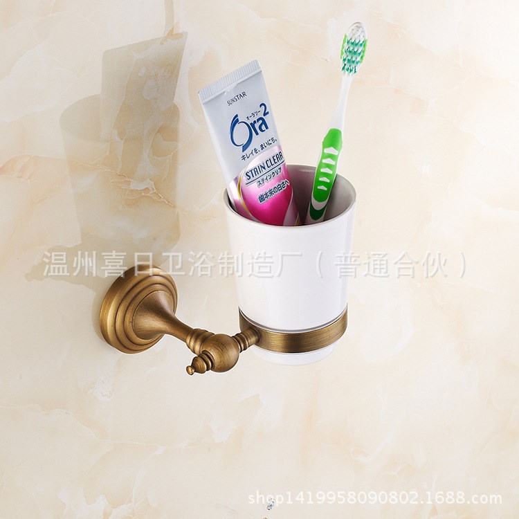 直銷衛(wèi)浴用單杯架 黃銅 歐式仿古兩用雙用牙刷架 肥皂架 可混批