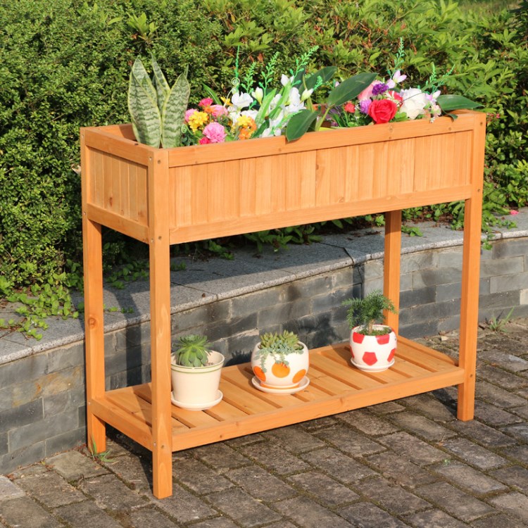 木制方形花架 客厅墙角绿萝植物种植花盆 两层装饰落地置物架