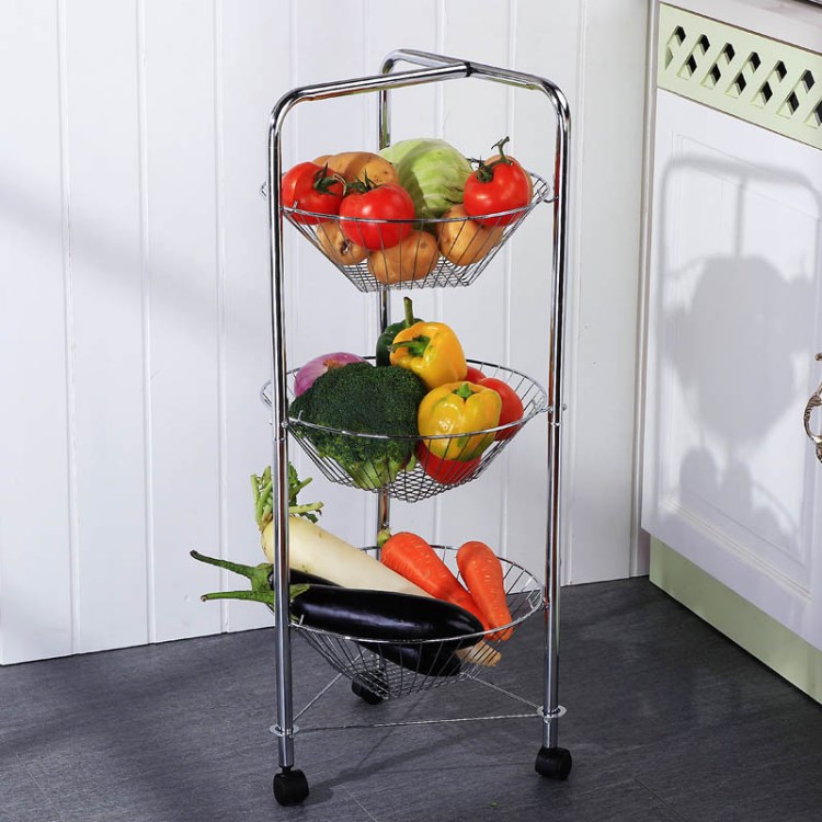 跨境廚房創意鐵藝移動落地三層置物架子 收納架儲物架蔬菜架