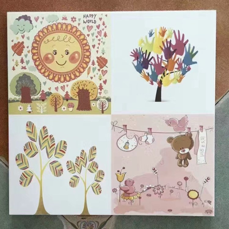 新品上市 300*300可愛(ài)卡通印花防滑仿古磚耐磨小地磚