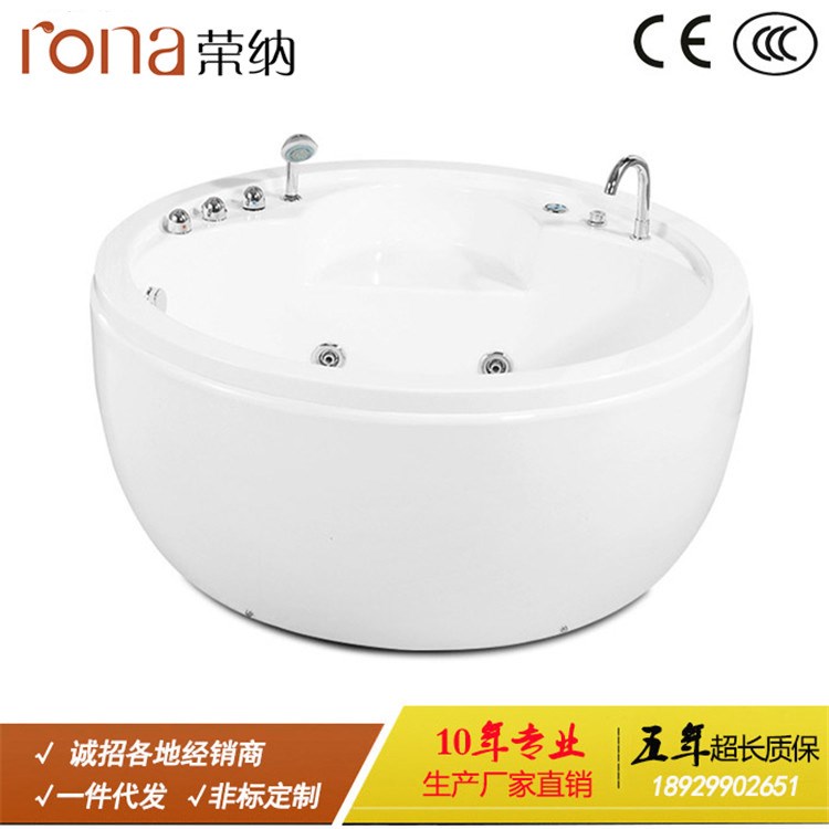 榮納 獨立式簡約浴缸  亞克力沖浪浴缸 圓形酒店工程沖浪按摩批發(fā)