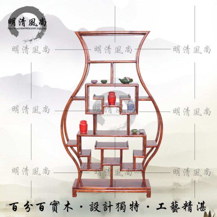 明清風尚仿古實木家具 榆木博古架花瓶展示架 多寶閣廠家直銷