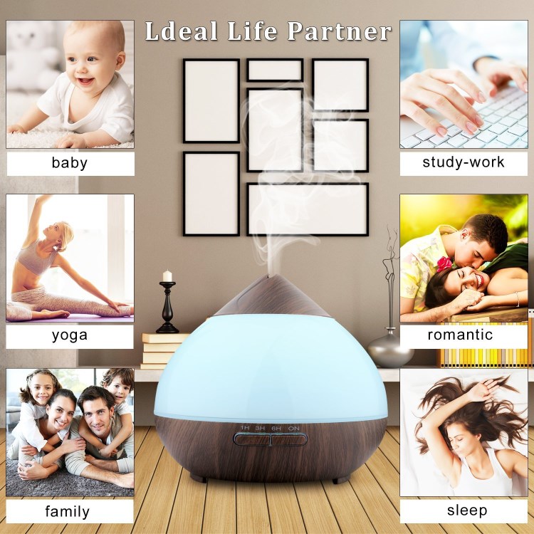 木紋香薰機跨境熱賣空調加濕器 超聲波靜音七彩LED霧化器廠家直銷