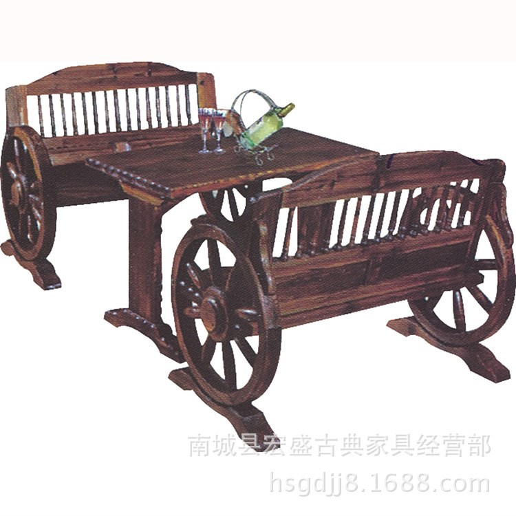 [熱]古典茶幾 HS092-1古洋茶幾家具復(fù)古式車(chē)輪桌椅 實(shí)木古典餐桌