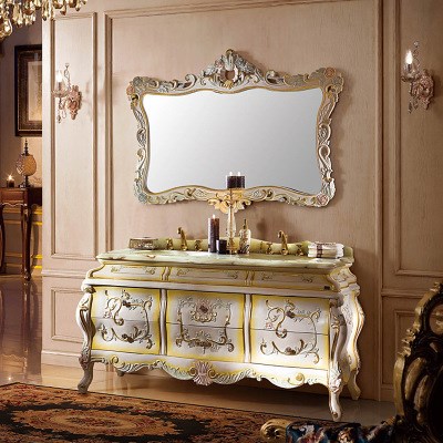 落地式橡木浴室柜欧式彩绘卫浴柜洗脸盆组合卫生间洗漱台定制