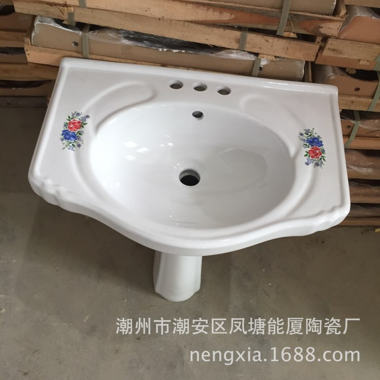 工廠批發60連板兩朵花分體式立柱洗手盆衛生間陶瓷洗臉柱盆 貼牌