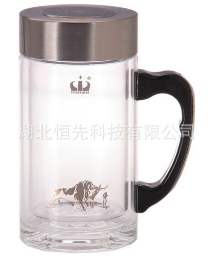 禮品 水杯 茶杯 生態(tài)杯 湖北高硼硅水晶玻璃磁化雙層保溫杯