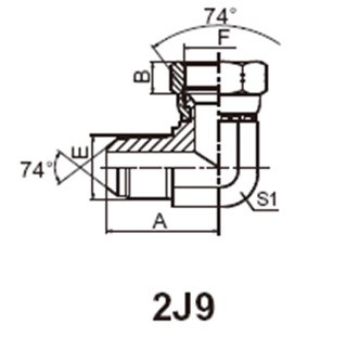 90&deg;弯美制JIC螺纹74&deg;锥密封内外牙螺纹直角过渡接头 2J9