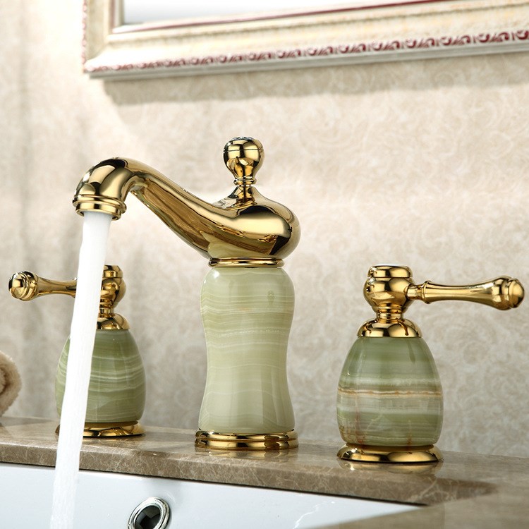 衛浴廠家直銷全銅三件套面盆龍頭 玉石陶瓷冷熱洗臉盆龍頭批發