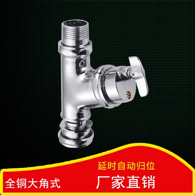 全銅蹲便器沖水閥 手按式大便沖洗閥 大角式加厚銅體銅芯沖洗閥
