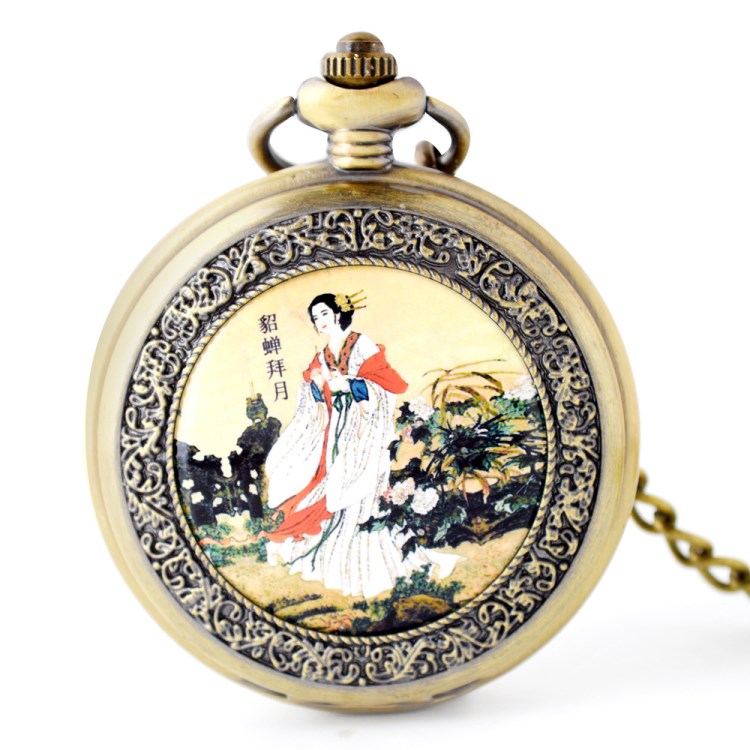 博時雅復古機械懷表批發貂蟬拜月搪瓷懷表男女通用工藝風機械懷表