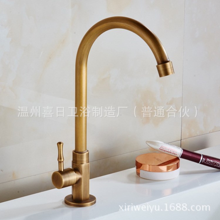 仿古單冷單熱廚房水龍頭 全銅可旋轉單冷洗碗水槽龍頭 廠家直銷