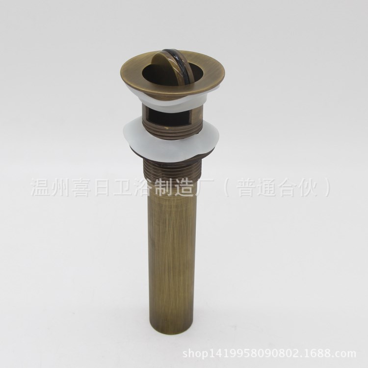 新款仿古色 黃銅 面盆 有孔翻板下水 有溢水口 古銅色復(fù)古下水器