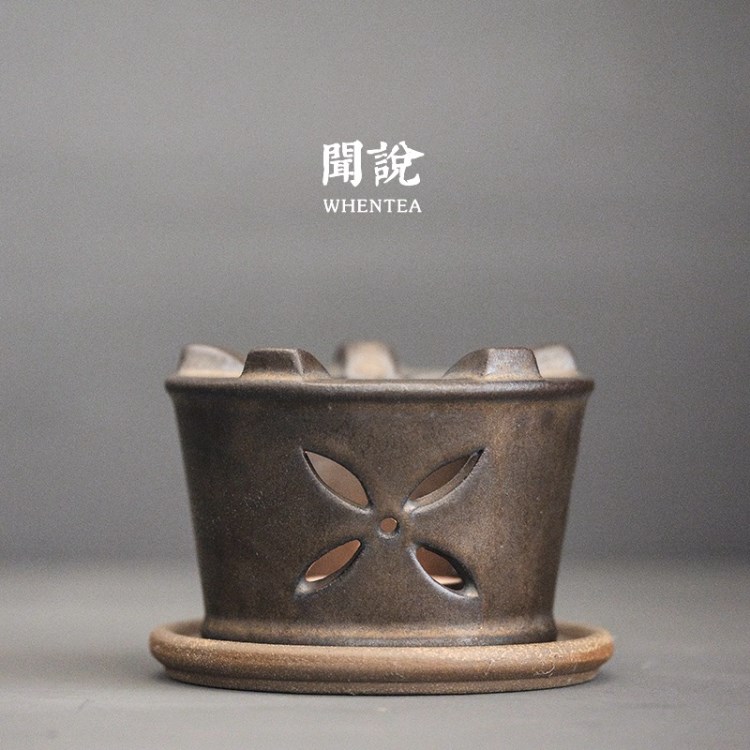 聞?wù)f 日式和風(fēng)溫茶器 小蠟燭款干燒臺(tái) 復(fù)古銅銹釉溫茶爐