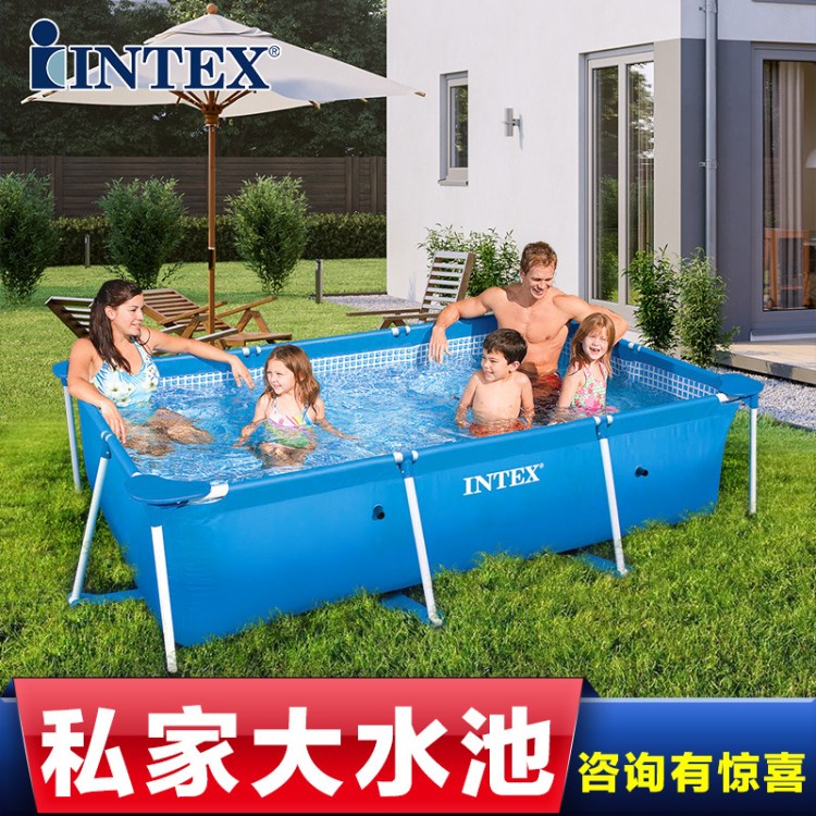 INTEX 28270長(zhǎng)方形框架水池 家庭游泳浴場(chǎng) 支架水池