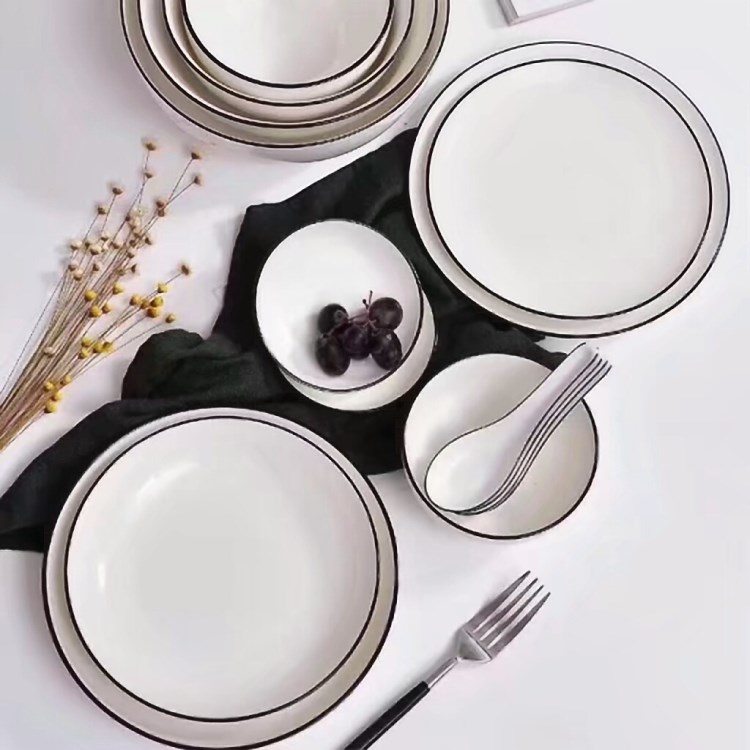 簡約陶瓷家用湯碗米飯碗碟套裝菜盤歐式骨瓷碗盤陶瓷餐具一件代發