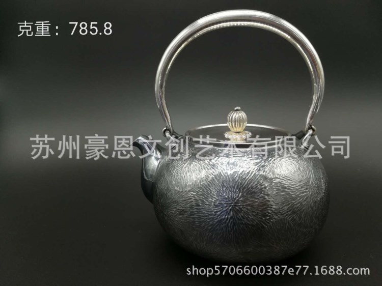 手工银壶 银茶具 银烧水壶 三朵金花银壶 高端银器银壶定制