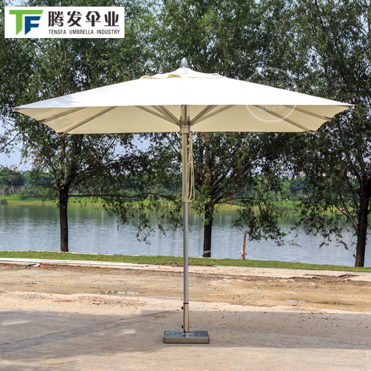 定制單層沙灘傘 大號戶外旋轉(zhuǎn)中柱遮陽傘 方形鋁合金手動(dòng)遮陽傘
