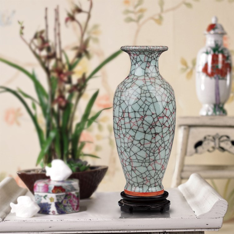 景德镇陶瓷器 仿古钧瓷裂纹釉冰片花瓶 现代客厅家居装饰品摆件
