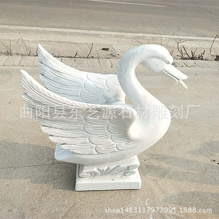 漢白玉天鵝庭院花園噴水鴨子戶外噴水龍頭黃銹石噴泉?dú)W式跌水缽