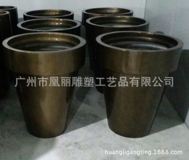 廠家直銷綠化工程玻璃鋼花盆  戶外圓形仿古銅景觀玻璃鋼花盆