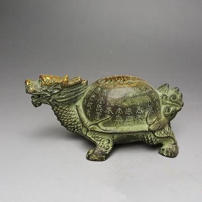 金屬工藝禮品家居裝飾收藏古董文玩銅器仿古銅鎏金百壽龍龜擺件