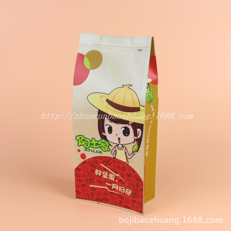 定做 堅果食品級淋膜側(cè)封包裝袋 風(fēng)琴茶葉袋 黃牛皮紙防潮食品袋