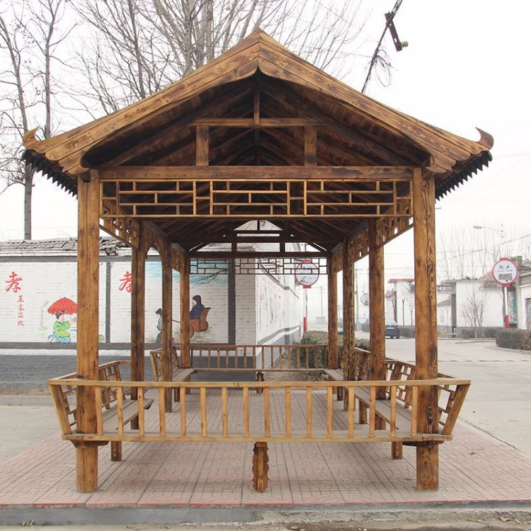 仿古多角仿木紋鋁合金鋼鐵涼亭公園景觀鋁制涼亭碳化木涼亭 工廠