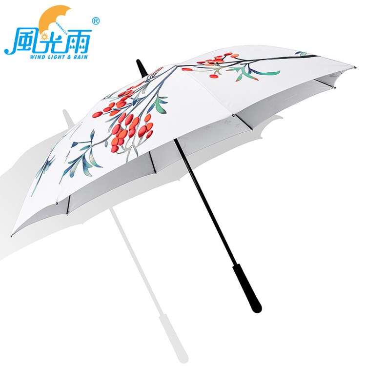 插畫晴雨廣告?zhèn)鉲ogo印字高爾夫傘直桿禮品傘商務(wù)長(zhǎng)柄雨傘廠家定做