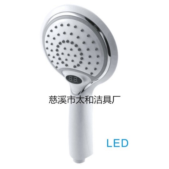 出口酒店家用淋浴自發(fā)電發(fā)光帶溫度顯示手持LED圓花灑噴頭