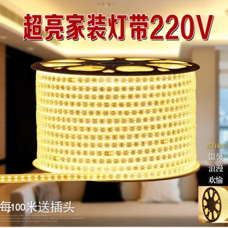 220V雙排led燈帶超高亮2835軟燈條客廳餐廳吊頂暗槽戶外防水光帶