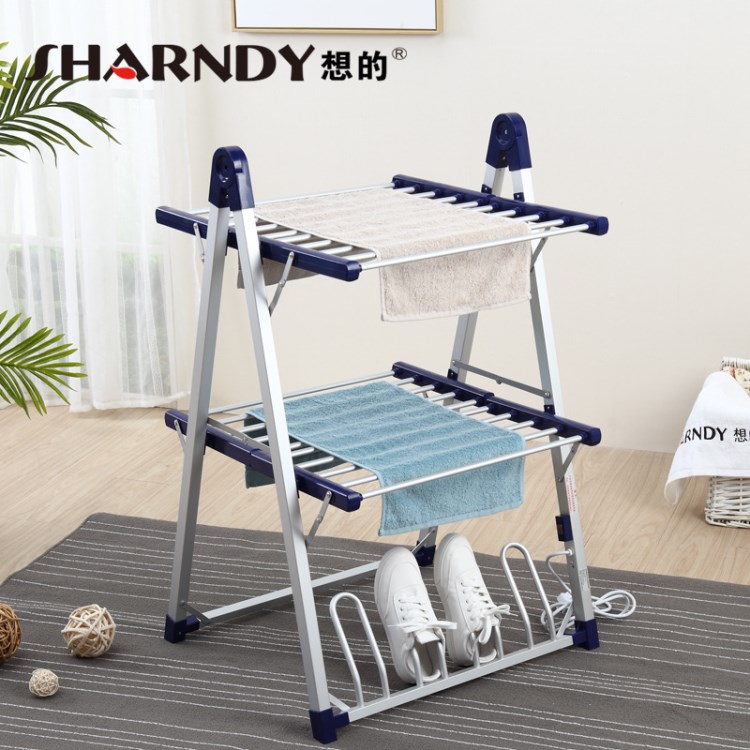 想的電熱晾衣架 室內陽臺落地烘干涼衣架多功能折疊加熱曬被架子