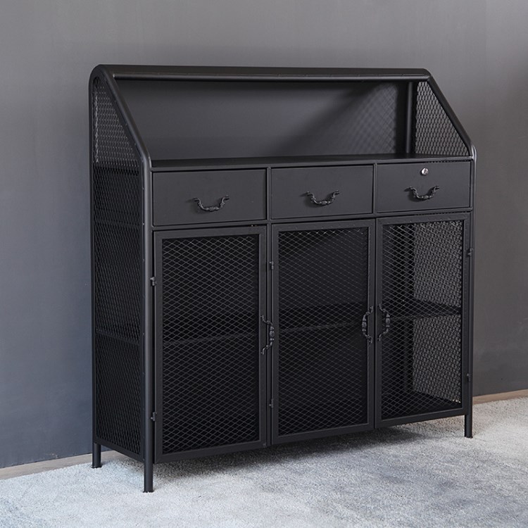 loft工业风铁皮储物柜铁艺陈列柜厨房酒柜复古做旧餐边柜餐台批发