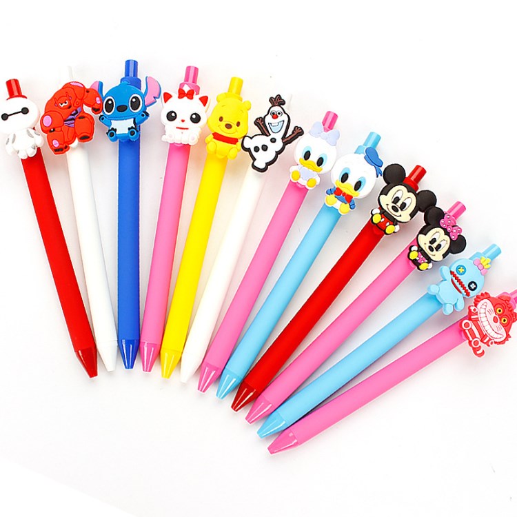 卡通人物糖果色磨砂軟膠筆桿按動(dòng)水筆 0.5黑色中性筆