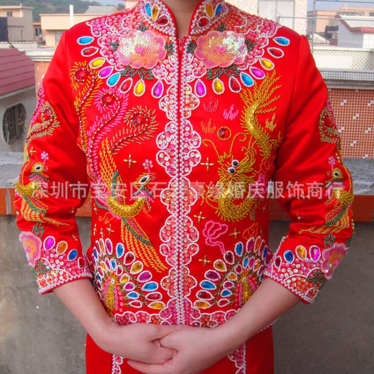 批發(fā)手工繡珠褂龍鳳褂新娘結(jié)婚旗袍中式婚紗禮服敬酒服敬茶服020