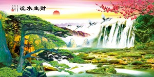 廠家直銷批發(fā)光柵板材立體畫  流水生財(cái)88