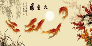 廠家直銷(xiāo)批發(fā)光柵板材立體畫(huà) 九魚(yú)圖36