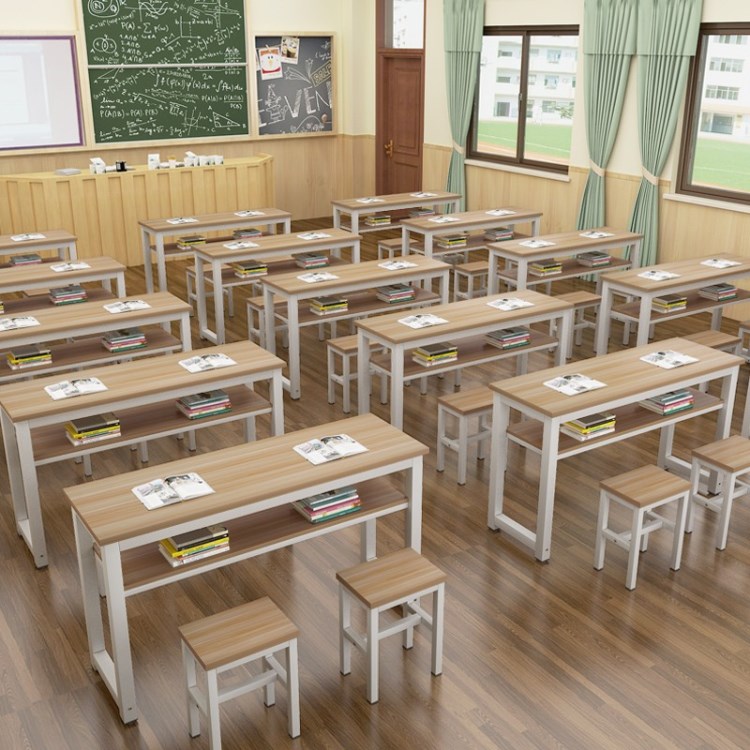 中小學生雙層課桌椅彩色培訓桌輔導班雙人書桌組合美術桌一件代發