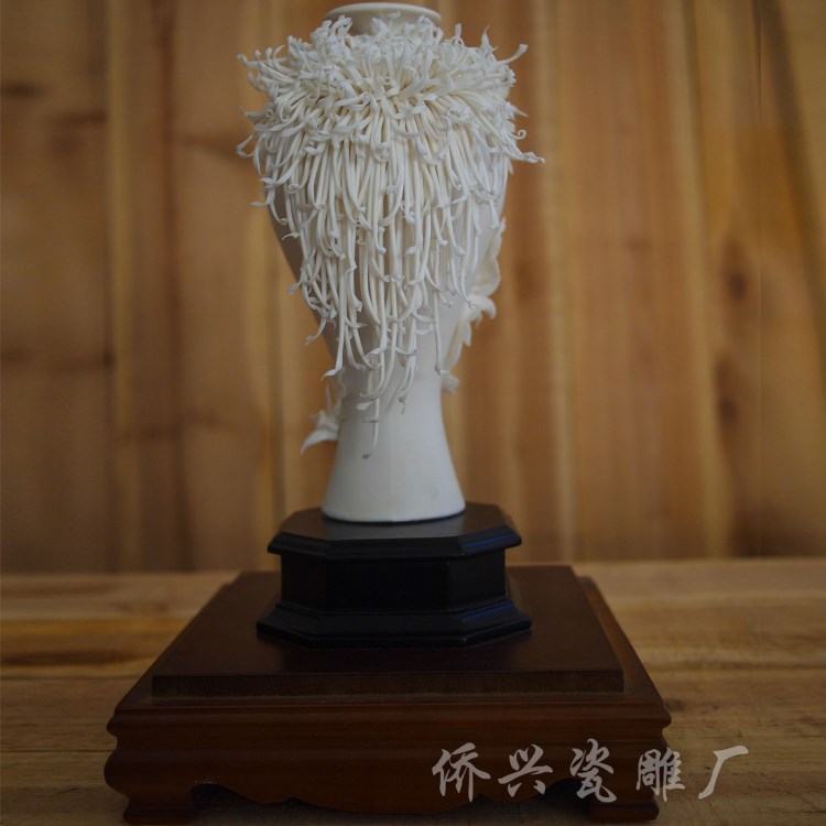 德化藝術瓷 陶瓷工藝品 手工瓷花 瓷器擺件批發(fā) 小菊花瓶白色