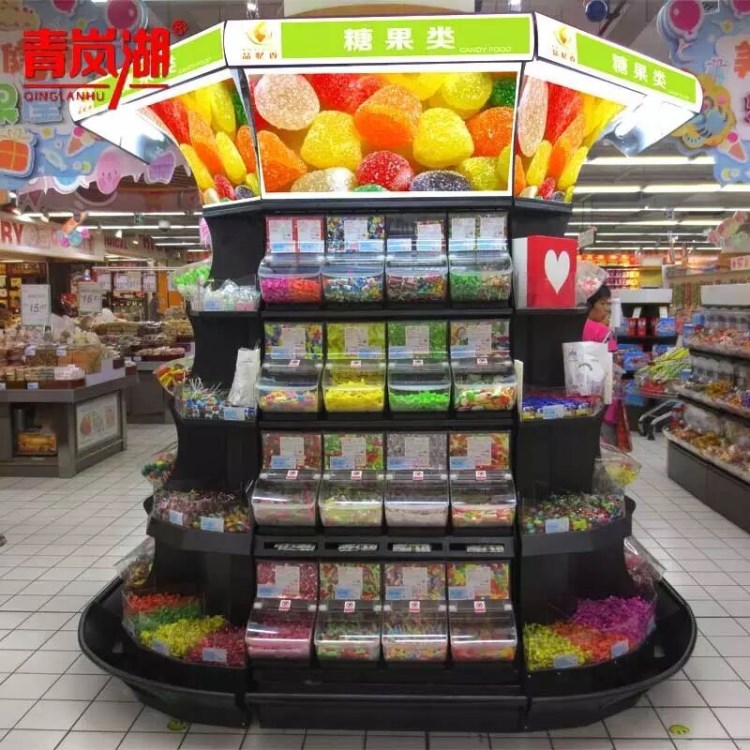 超市散裝食品柜休閑專賣店鐵制貨架菲麗嘟展架食品糖果展示柜