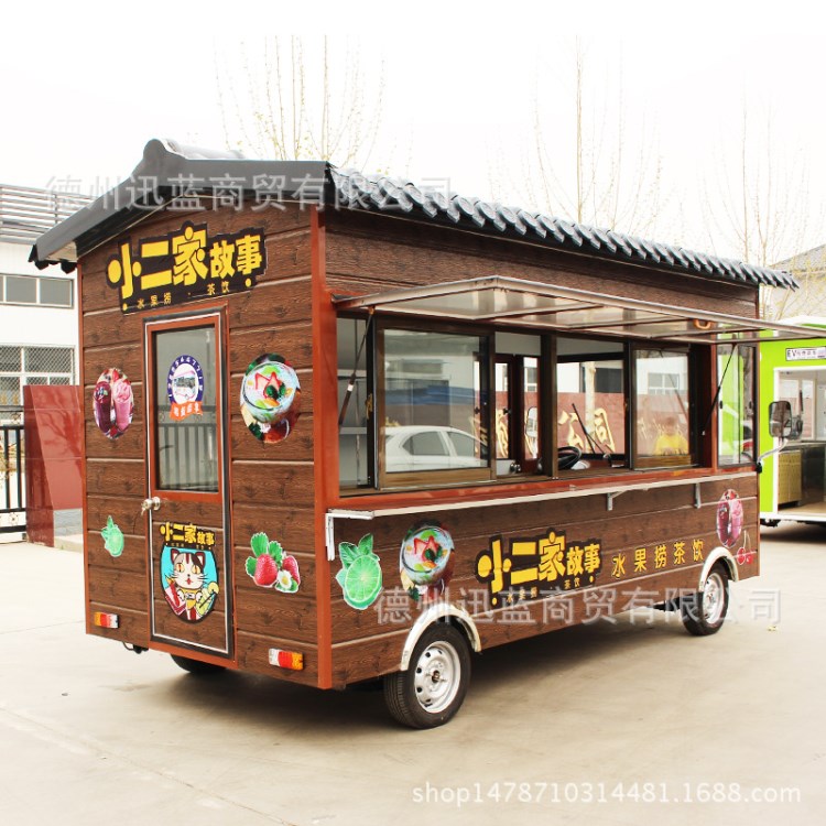 仿古木屋餐車 電動四輪多功能小吃車房車 移動早點車 廠家直銷