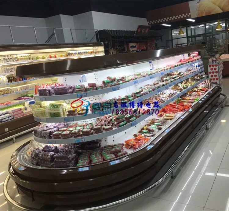 環島冷藏風幕柜四面開放夜簾超市生鮮食品保鮮展示柜 中心立風柜