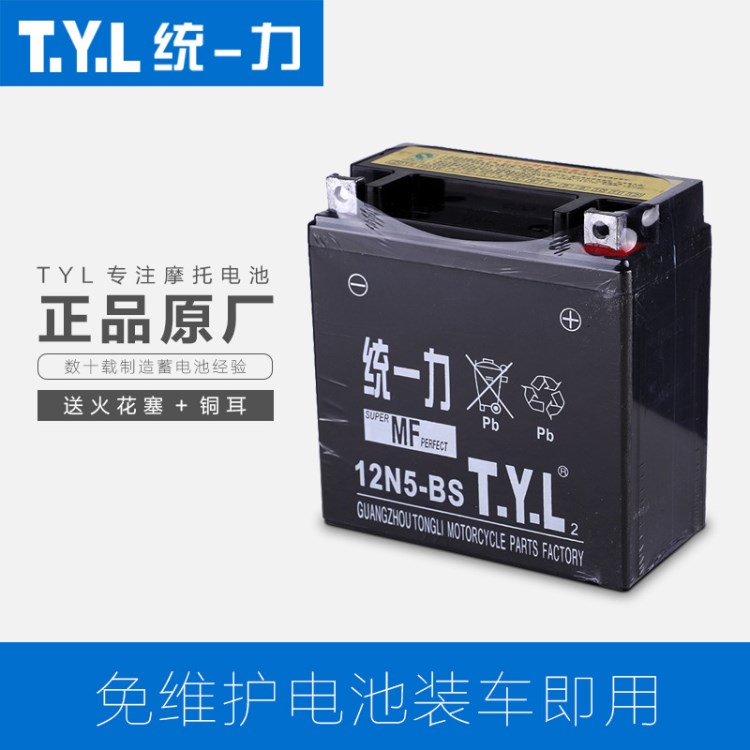 統(tǒng)力免維護(hù)蓄電池12N4L-BS 干荷式電瓶老款125踏板摩托車通用