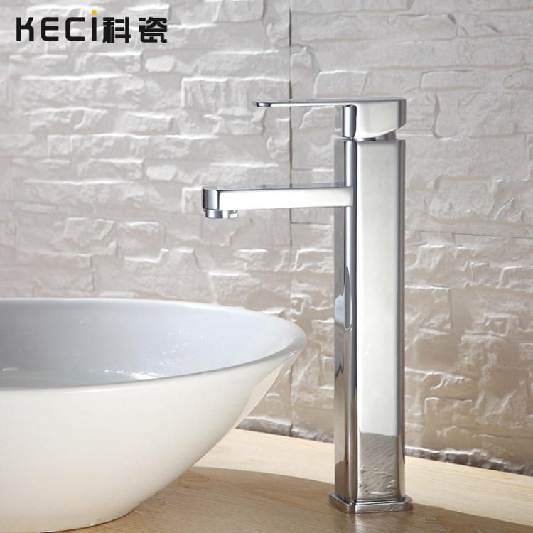 科瓷衛浴單孔全銅冷熱臺上盆 面盆 四方加高平面水龍頭洗手盆龍頭
