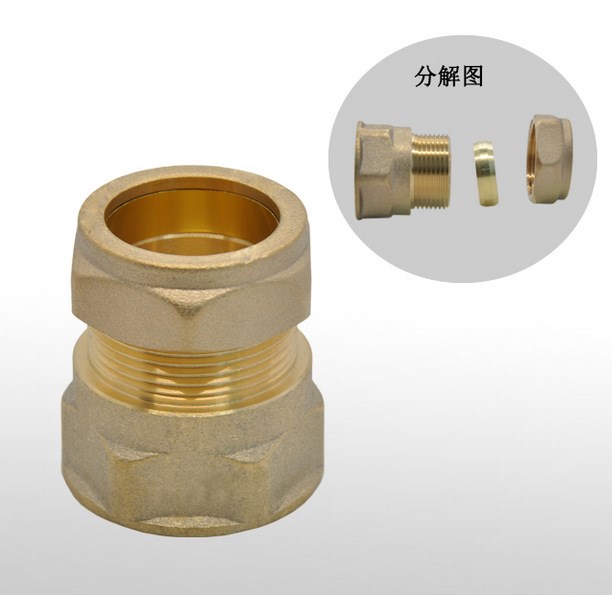 黃銅內(nèi)外絲管接銅卡套內(nèi)絲接頭紫銅管卡套配件4分/6分/2寸大小頭