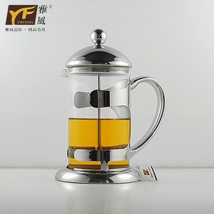 雅风冲茶器不锈钢玻璃泡茶壶6815 过滤茶具雅士法压茶壶300ml