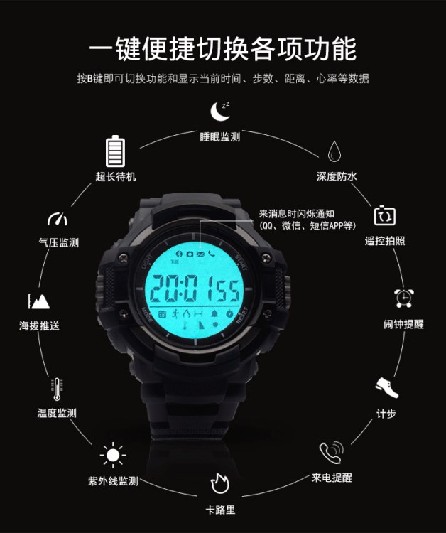 廠家L1智能手表手環(huán)戶外運(yùn)動(dòng)可監(jiān)測(cè)溫度海拔防水計(jì)步來(lái)電信息提醒