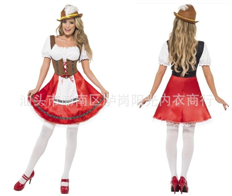 2015年新品 大紅色啤酒節服裝 成人女款啤酒服 出口德國代發